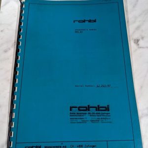 Rohbi Operator Instruction Service Manual Rka 62 Shop Saw Machine Tool 1987