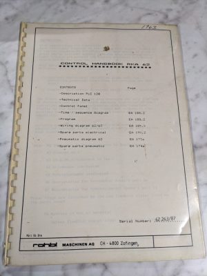 Rohbi Machine Control Service Handbook Manual Program Plc Rka Shop Saw 1987