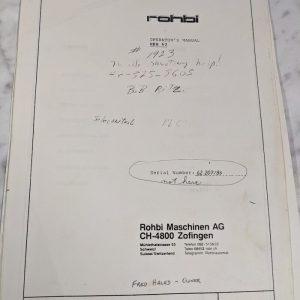 Rohbi Operator Instruction Service Manual Rka 62 Shop Saw Machine Tool Copy