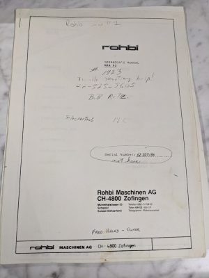 Rohbi Operator Instruction Service Manual Rka 62 Shop Saw Machine Tool Copy