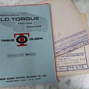 Tinius Olsen To Mechanical Lo Torque Testing Machine Instruction Service Manual