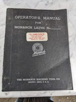 Monarch Lathe Cw-8076 Operator Service Manual Parts List Book Maintenance 1947