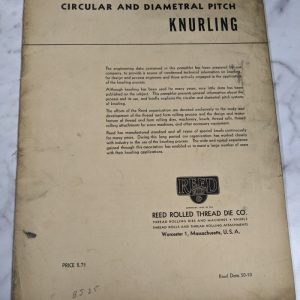 Reed Rolled Thread Circular Diametral Pitch Knurling Instruction Manual Handbook