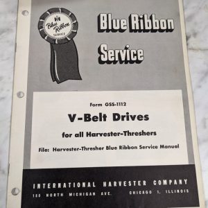 Ih International Harvester Blue Ribbon Service Manual V-Belt Drives Threshers