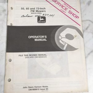 Jd John Deere Service Shop Operator Manual 50 60 72” Fm Mowers Om-M89610 D5