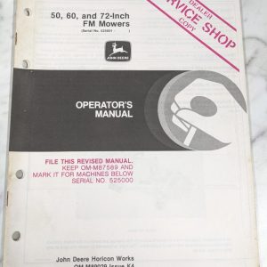 Jd John Deere Service Shop Operator Manual 50 60 72” Fm Mowers Om-M89029 K4