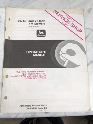 Jd John Deere Service Shop Operator Manual 50 60 72” Fm Mowers Om-M89029 K4