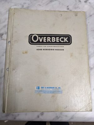 Overbeck Operator Service Manual Zetto 30 Elt Precision Grinding Machine Tool