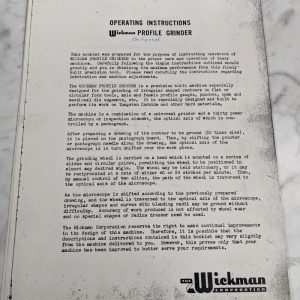 Wickman Profile Grinder Operator Service Instruction Manual Shop Machine Copy