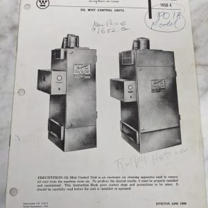 Westinghouse Precipitron Oil Mist Control Unit Instruction Service Manual 1450-4
