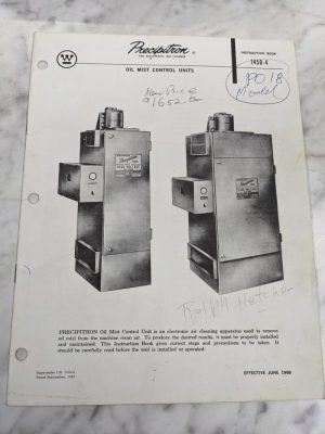 Westinghouse Precipitron Oil Mist Control Unit Instruction Service Manual 1450-4