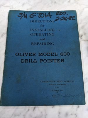 Oliver 600 Drill Pointer Operator Service Manual Parts List Book Catalog Tool