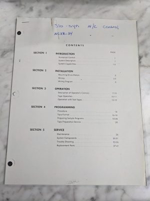 Slo-Syn N/C Control Ncn Ncir-34 Operator Service Manual Parts List Book Copy