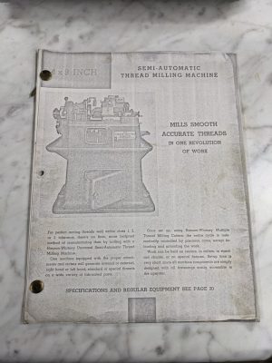 Hanson Whitney Machine Tool Semi Auto Thread Milling Machine 4X9” Parts List