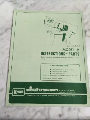 Johnson Saw Operator Instruction Service Manual Parts List Book Model R