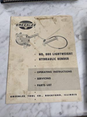 Greenlee #880 Lightweight Hydraulic Bender Operator Service Manual Parts List