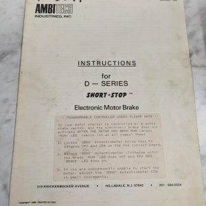Ambitech Ind Instruction Service Manual D Series Short Stop Elecric Motor Brake