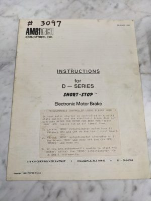 Ambitech Ind Instruction Service Manual D Series Short Stop Elecric Motor Brake