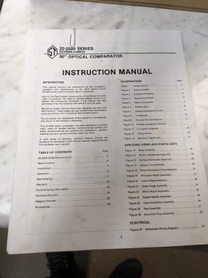 Scherr-Tumico 22-2500 Series 30” Optical Comparator Instruction Service Manual