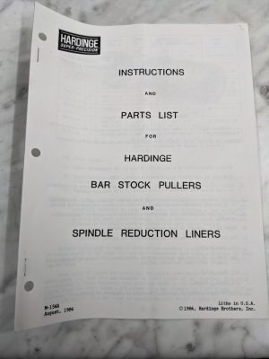Hardinge Instruction Service Manual Parts List Book Bar Stock Pullers 1986