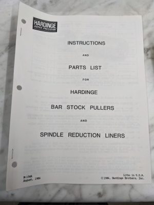 Hardinge Instruction Service Manual Parts List Book Spindle Reduction Liner 1986