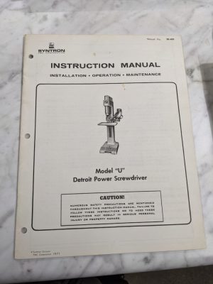 Syntron Instruction Service Manual Part List Model U Detroit Power Screwdriver