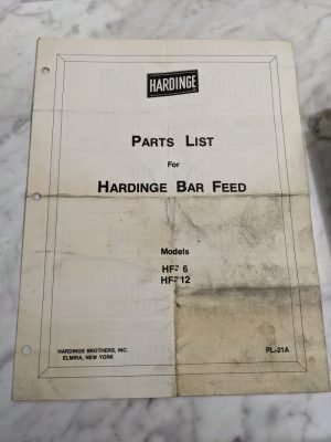 Hardinge Service Parts List Book Manual Bar Feed Models Hf-6 Hf-12 Pl-21A Shop