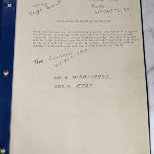 Polycon Inv Installation Operator Service Manual Model W20-100Cs Filtration 5769