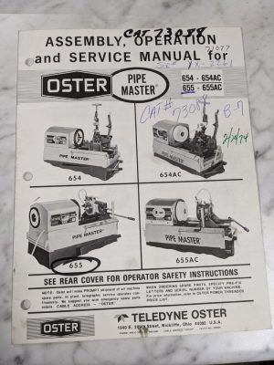 Oster Pipe Master Assembly Operator Service Manual Parts List Book 654 Ac 655