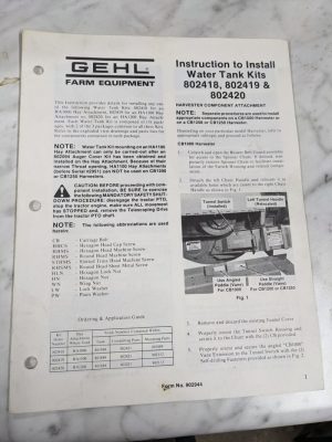 Gehl Instruction Install Water Tank Kits 802418 802419 802420 Manual 902944