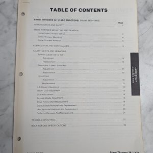 Ford Repair Service Manual 36" Snow Thrower Blower Attachment 09Gn 3665 1984