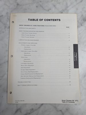 Ford Repair Service Manual 36" Snow Thrower Blower Attachment 09Gn 3665 1984