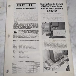 Gehl Instruction Install Water Tank Kits 802468 802462 802464 Farm Manual 903067
