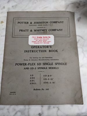 Potter Johnston Machine Operator Service Manual 5De-2 Automatic Chuck Turning