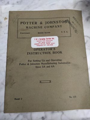 Potter Johnston Machine Operator Service Manual 5A 6A #2 Automatic Chuck Turning