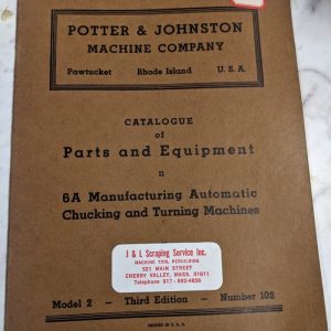 Potter Johnston Machine Parts List Manual Catalog 6A 102 Automatic Chuck Turning