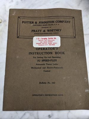 Potter Johnston Machine Operator Service Manual 3U #142 Automatic Chuck Turning