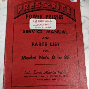 Power Press-Rite Operator Service Manual Parts List Book Catalog Model #0 To 85