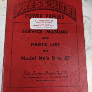 Power Press-Rite Operator Service Manual Parts List Book Catalog Model #'S 0-85