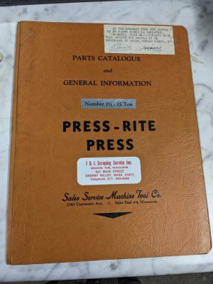 Press-Rite Operator Service Manual Parts List Book Catalog Model #1.5 To 15 Ton