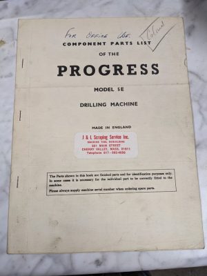 Progress Model 5E Drilling Machine Service Parts List Book Manual Catalog Book