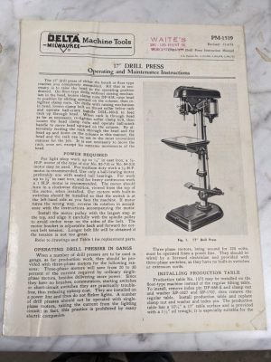 Delta Milwaukee Machine Tool 17” Drill Press Operator Service Manual Parts List