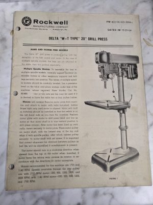 Rockwell Delta W-T Type 20” Drill Press Operator Service Manual Parts List 1964