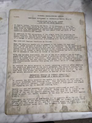 Rockwell Mfg Temporary Supplement Instruction Manual Pm-1778 25-697 Lock Out