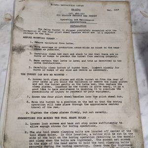 Rockwell Mfg Six Station Hexagon Bed Turret Operator Service Manual Parts List