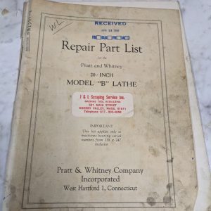 Pratt Whiteney 20” Model B Lathe Service Repair Parts List Manual Book 138-247