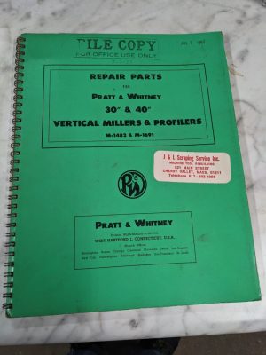Pratt Whiteney 30 40” Mill Profiler Service Repair Parts List Manual M-1482 1691