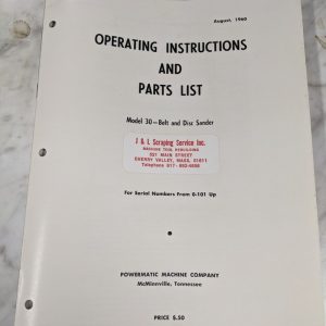 Powermatic Operator Instruction Manual & Parts List Model 30 Belt Disc Sander