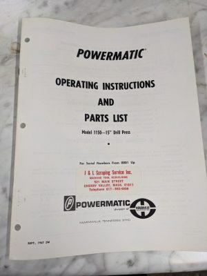 Powermatic Operator Instruction Manual Parts List Model 1150 15 Drill Press 0001