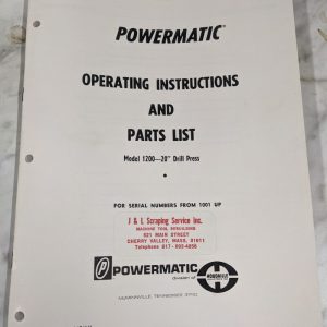 Powermatic Operator Instruction Manual Parts List Book Model 1200 20 Drill Press